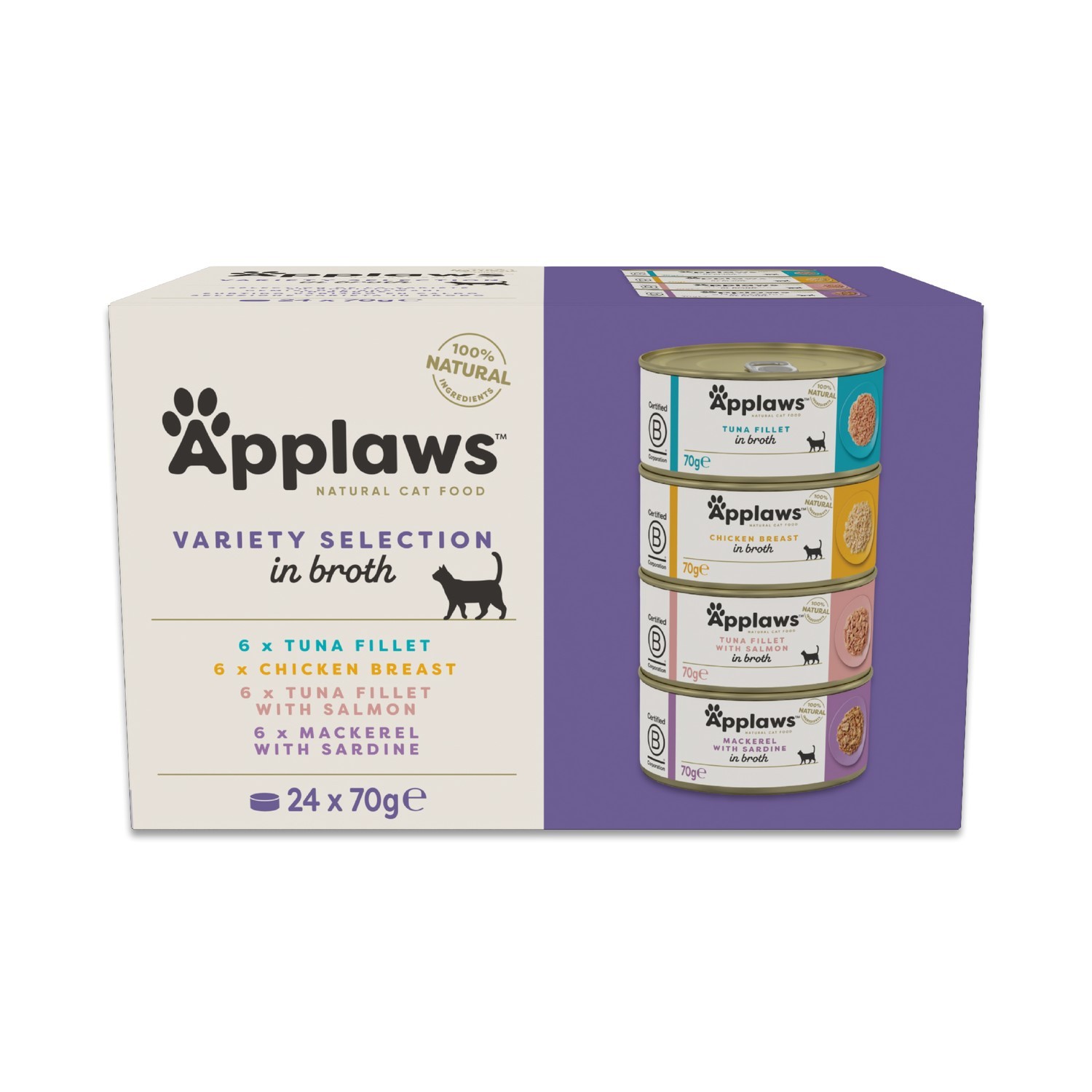 Applaws Natural Adult Wet Cat Food Cans Variety in Broth 24 x 70g Tuna Chicken - Image 2