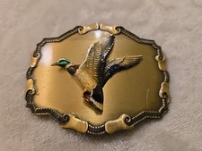 Brass Belt Buckle 1978 Mallard Duck In Flight Raintree Made in USA