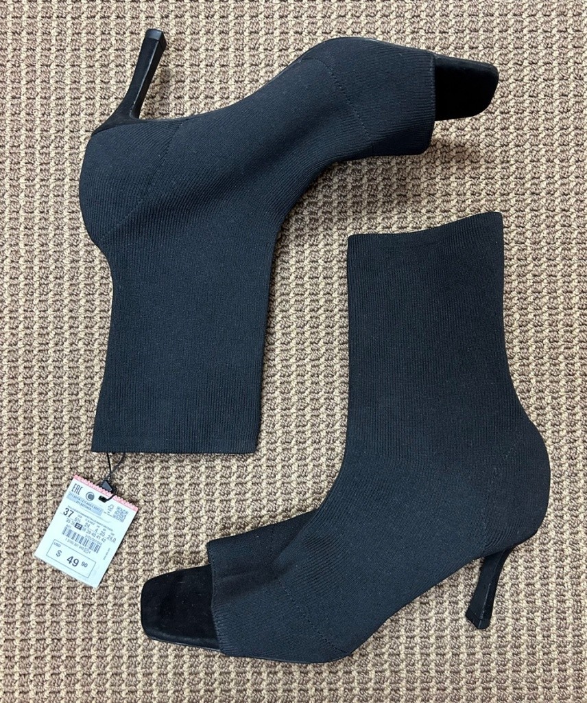 Zara Trafaluc Stretch Knit Peep Toe Sock Ankle Boots Women US 6.5 EU 37 NWT