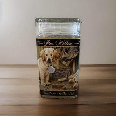Glass Canister Lid Jim Killen Wild WIngs LLC 2007 Breaktime Yellow Lab Dog EMPTY