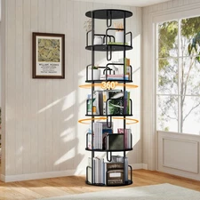 Black Rotating Bookshelf Tower 5 Tier, Spinning Bookcase, Revolving Book Shelf