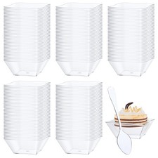 100 Set 5 oz Small Plastic Dessert Cups with Spoons, Clear Appetizer Cups for...