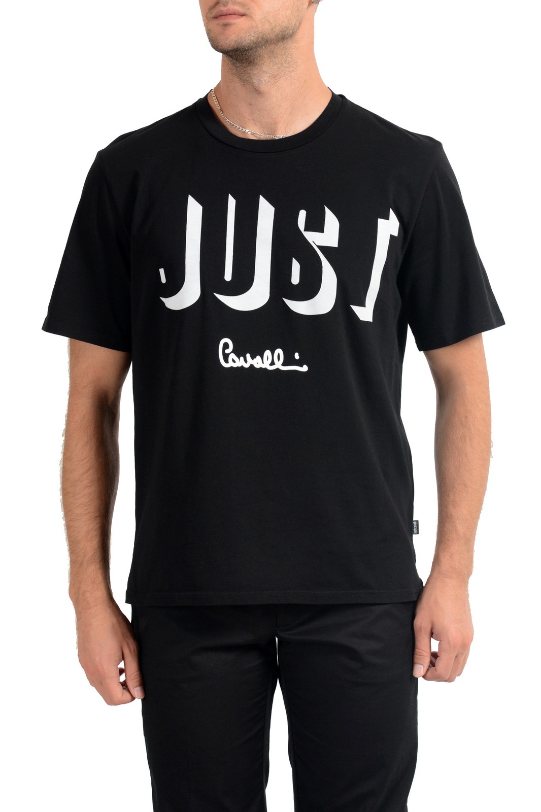Just Cavalli Mens Black Graphic Print Crewneck T-Shirt US XL IT 54 12990₽