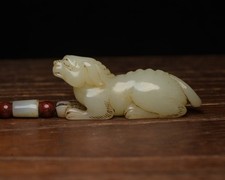 Certified Natural Hetian Jade Handcarved Exquisite Dog Statue Pendant 112512