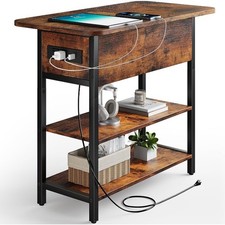 End Table with Charging Station, Flip Top Side Table with USB Ports and Outlets