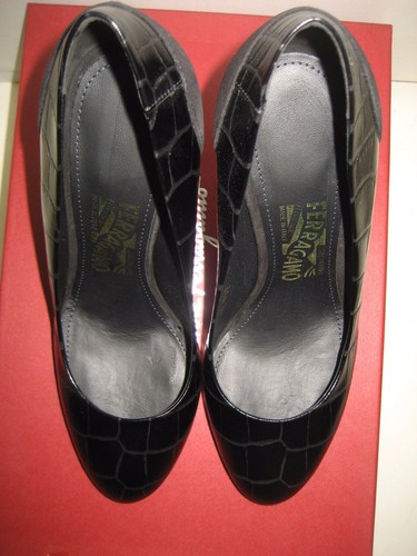 $825 NUEVOS Zapatos de salón Salvatore Ferragamo negro cuero cocodrilo tacón alto 6, 7,5,10 - Imagen 14 de 17