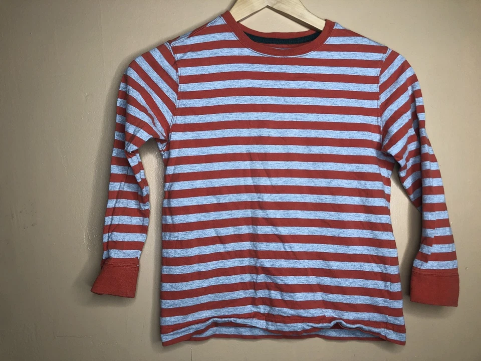 Camisa Lands End masculina tamanho grande gola redonda listra cinza vermelha manga longa - Imagem 3 de 4