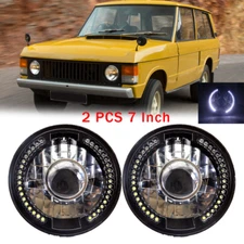 Pair 7" Inch Round LED DRL White Halo Headlights For Land Rover For Chevy Camaro