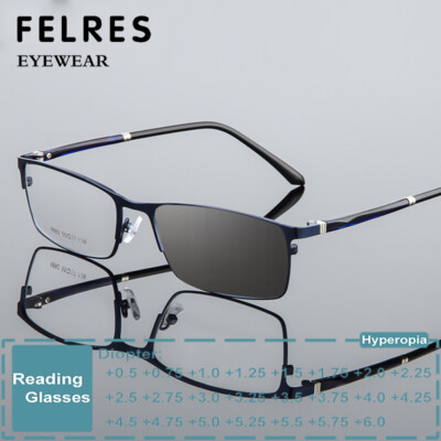 Metal Square Photochromic Reading Glasses Men Classic Fashion Outdoor Sunglasses