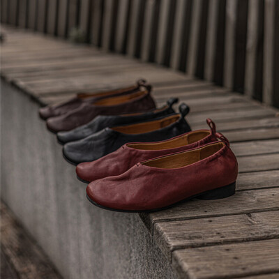 Womens 2024 Fashion Leather Pointy Toe Slip On Horsehide Ballet Shoes Loafer 