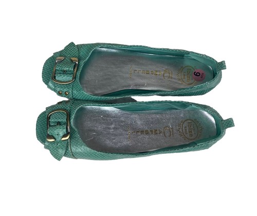 Jeffrey Campbell Expose Ex Ballet Flat w/Gold Buckle Animal Leather Sz 9M Green - Picture 6 of 9