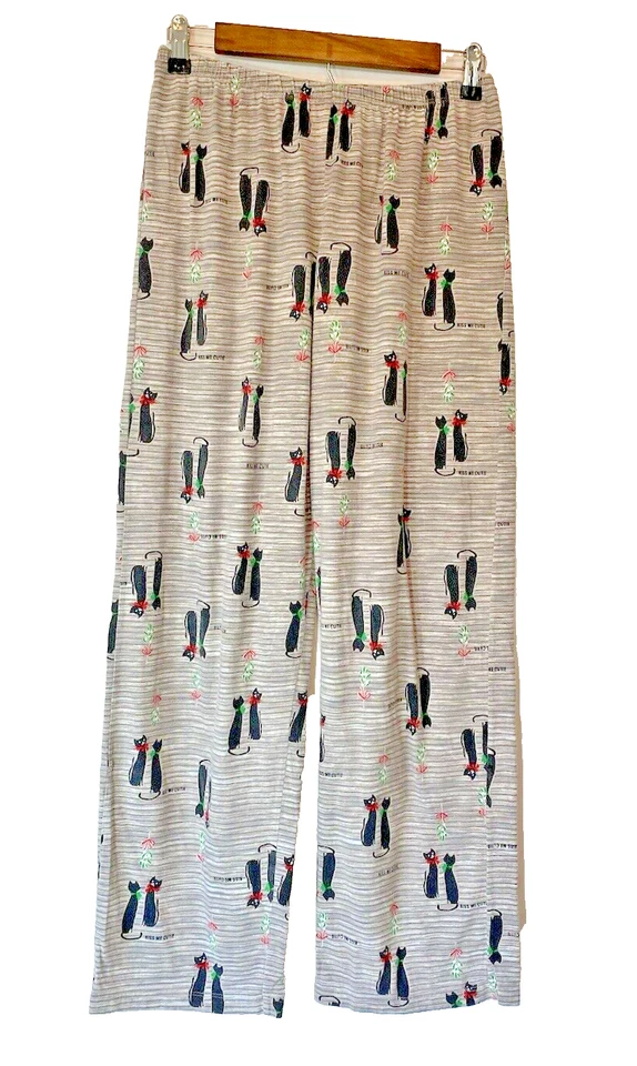 Hue Black Cat PJ Pants Women’s M Knit Cotton Blend Sleepwear Christmas Retro - Image 2 of 4