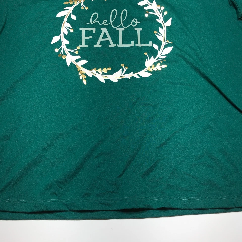 Camiseta City Streets Mujer Talla 2X Plus "Hello Fall" Básica Verde Manga Larga Nueva Sin Etiquetas Foto 4 de 4