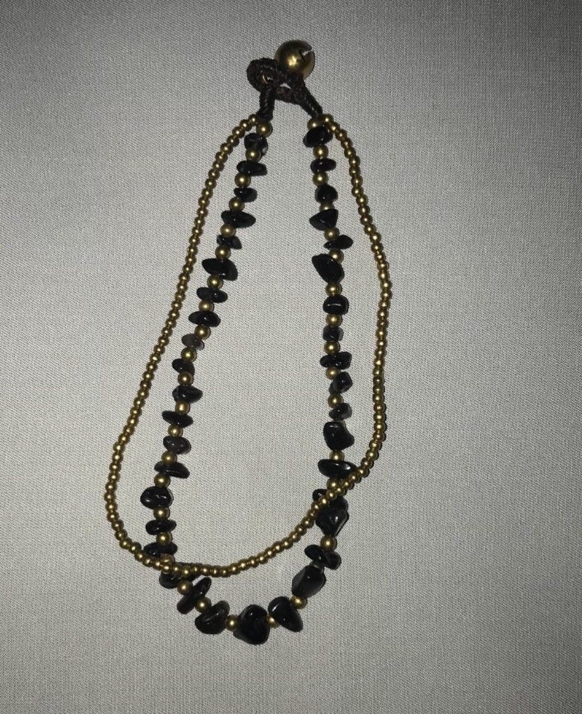 Anklet 2 strand Black Onxy Stones with brass beads 10.5” long-image