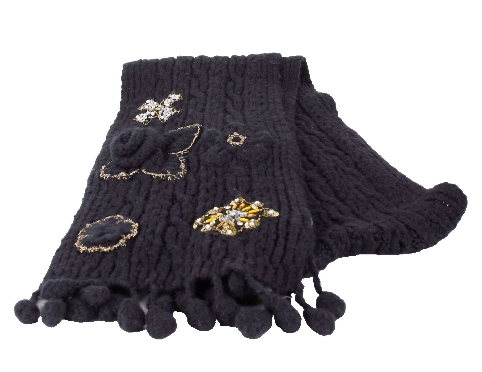 串珠黑色女式印花围巾和披肩