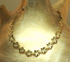 8mm Solid 14k Yellow Gold DC Matted Tropical Hawaiian Plumeria Bracelet 7 1/4"