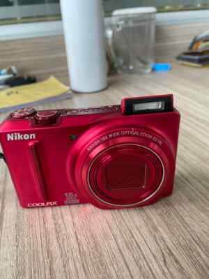 Nikon COOLPIX S9100 red 12.1MP 18x Optical Zoom Digital Camera nikkor lens