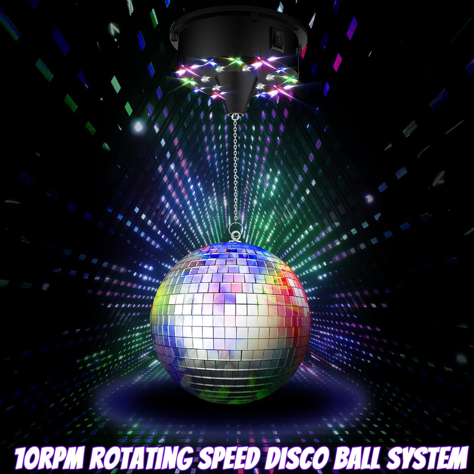 10 RPM Disco Ball with Motor and Mirror Ball — Plug/Battery Powered