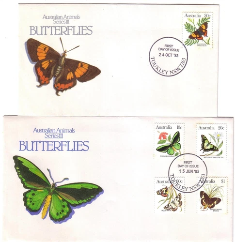 1983 FDC Australia. Butterflies. Animal Series 3. 2 covers Mixed FDI postmarks