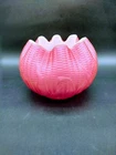 Fenton LG Wright Pink Overlay Glass Maze Corn Ruffled Rose Bowl Vase Large