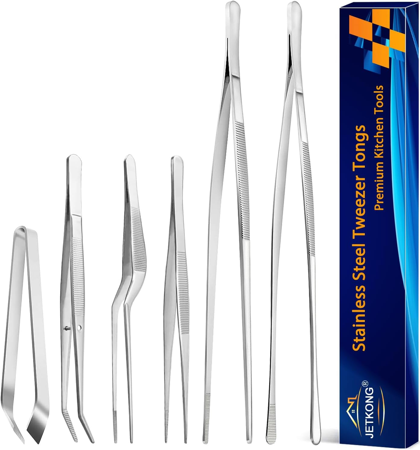 JETKONG 6 Pcs Cooking Tweezer Tongs, 12'' and 6.3