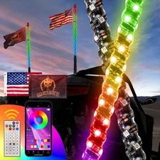 2Pcs 3FT RGB Spiral LED Whip Lights Antenna Chase + Flag&Remote for ATV UTV RZR