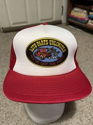 Vtg auto parts Unlimited we ve got the parts 80 s Trucker Hat Cap Snapback Red