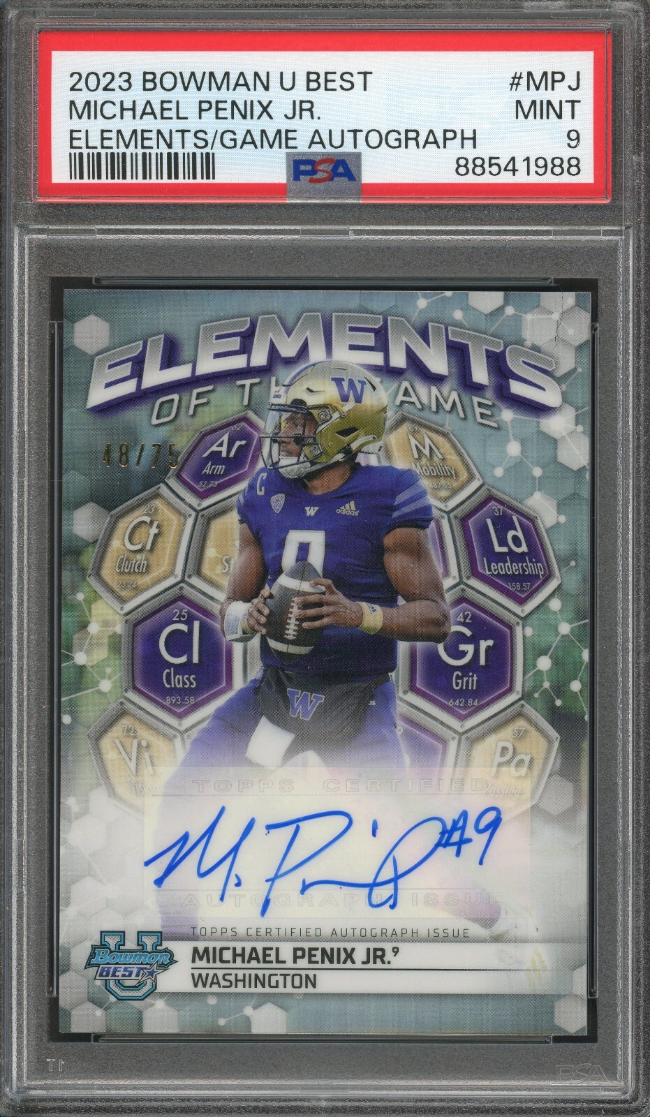 2023 Bowman U Best Michael Penix Jr Elements Of Game Auto /75 PSA 9 Mint #MPJ