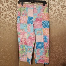 Lilly Pulitzer Vintage White Label Multi-Color Faux Patchwork Pants Size 8