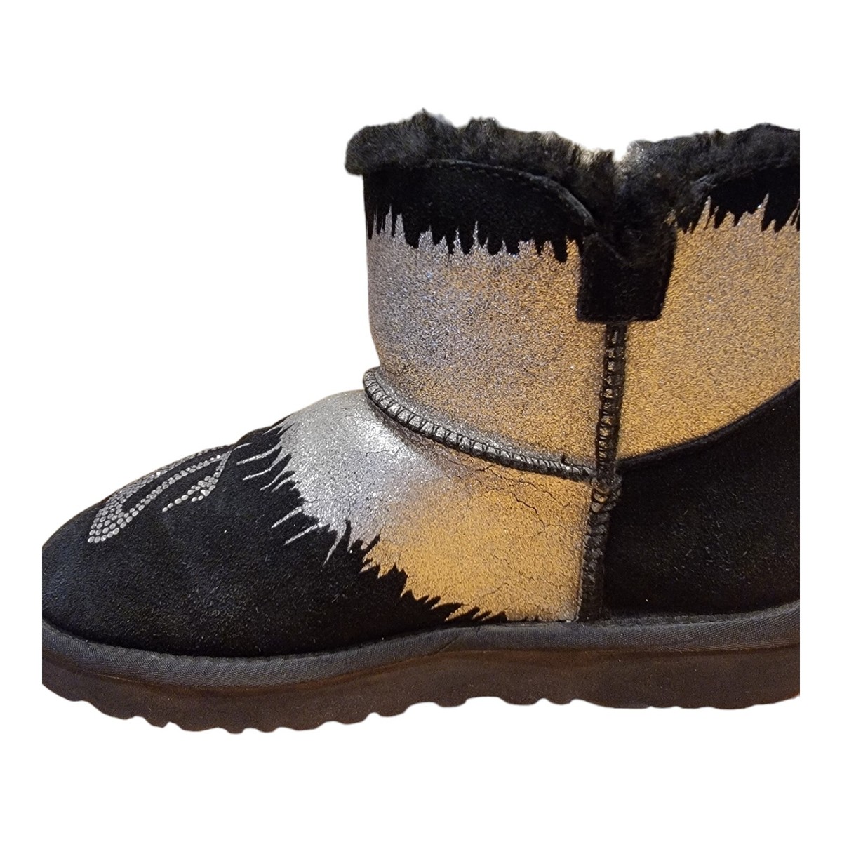 UGG Women's Black Silver Swan Swarovski Crystals Classic Short