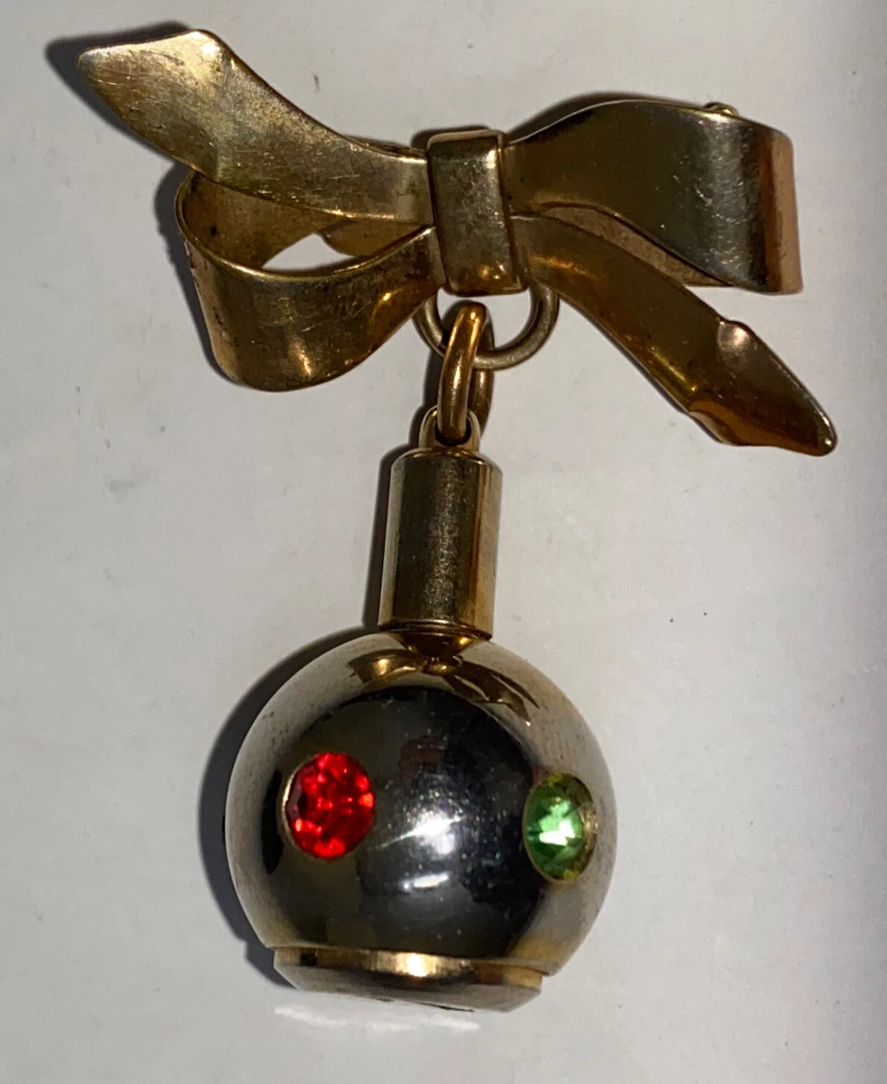Rare Vintage Gold Tone Rhinestone Perfume Bottle Charm Lapel Pin Brooch