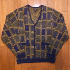 NWOT BEAMS Plus Japan Kid Mohair Double Jacquard Knit BD Cardigan Blue Sz Small