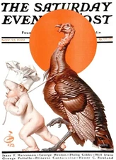 Saturday Evening Post 1922 Cover  Reproduction Giclee Print Baby with Turkey