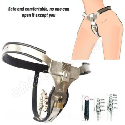 EMCC Stainless Steel Female Chastity Belt Shield Design Plugs Pants Device New