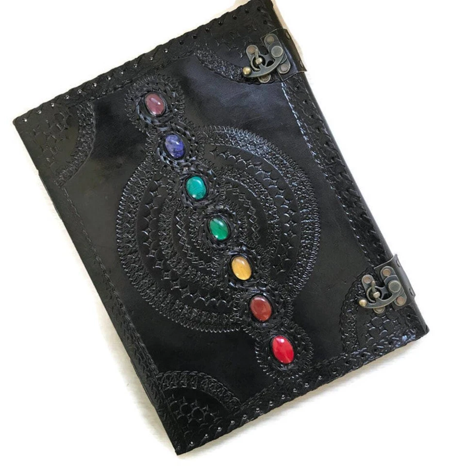 Large Seven Stone Handbound Leather Journal Spell Book Of Shadow Leather Grimoir - Image 3 of 4