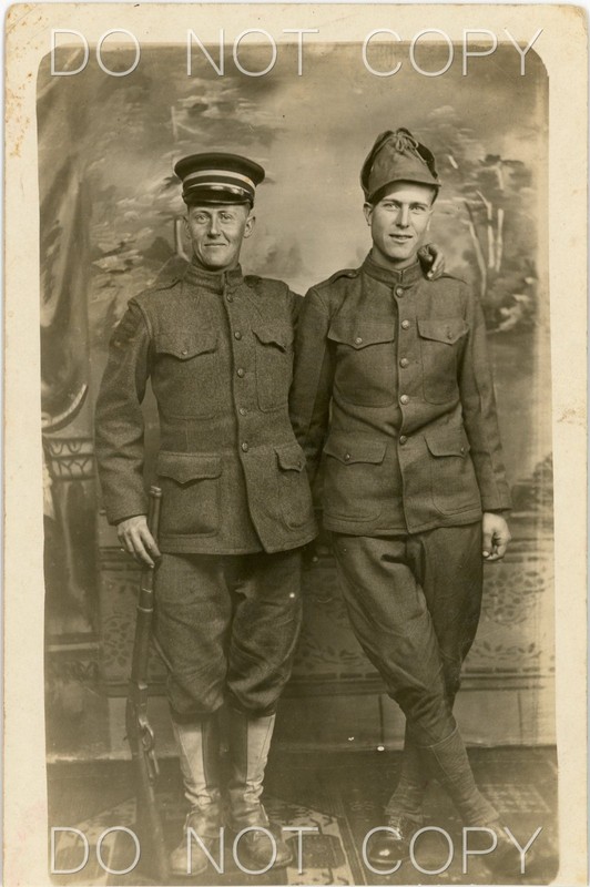 WWI RPPC Photo Two American Soldiers Buddies & Rifle Unposted w/ Inscription