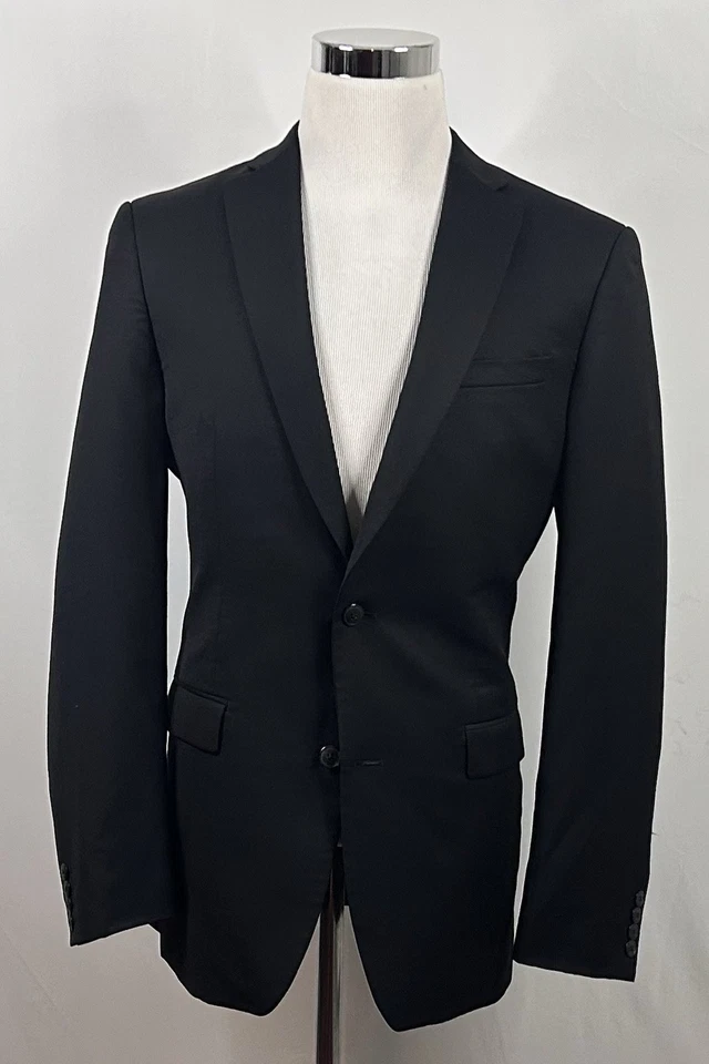 Bar III 38L Suit 34x32 Flat Front 100% Wool Black Two Button Lined Double Vented - Image 2 of 4