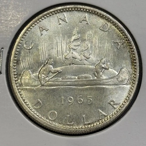Canada 1$ 1965 Elizabeth II & Voyageur KM#64.1 Silver aUNC Details B3137