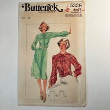 1970s Butterick 5338 Sz 10 Long Sleeve Shirt Dress or Blouse Pattern FF