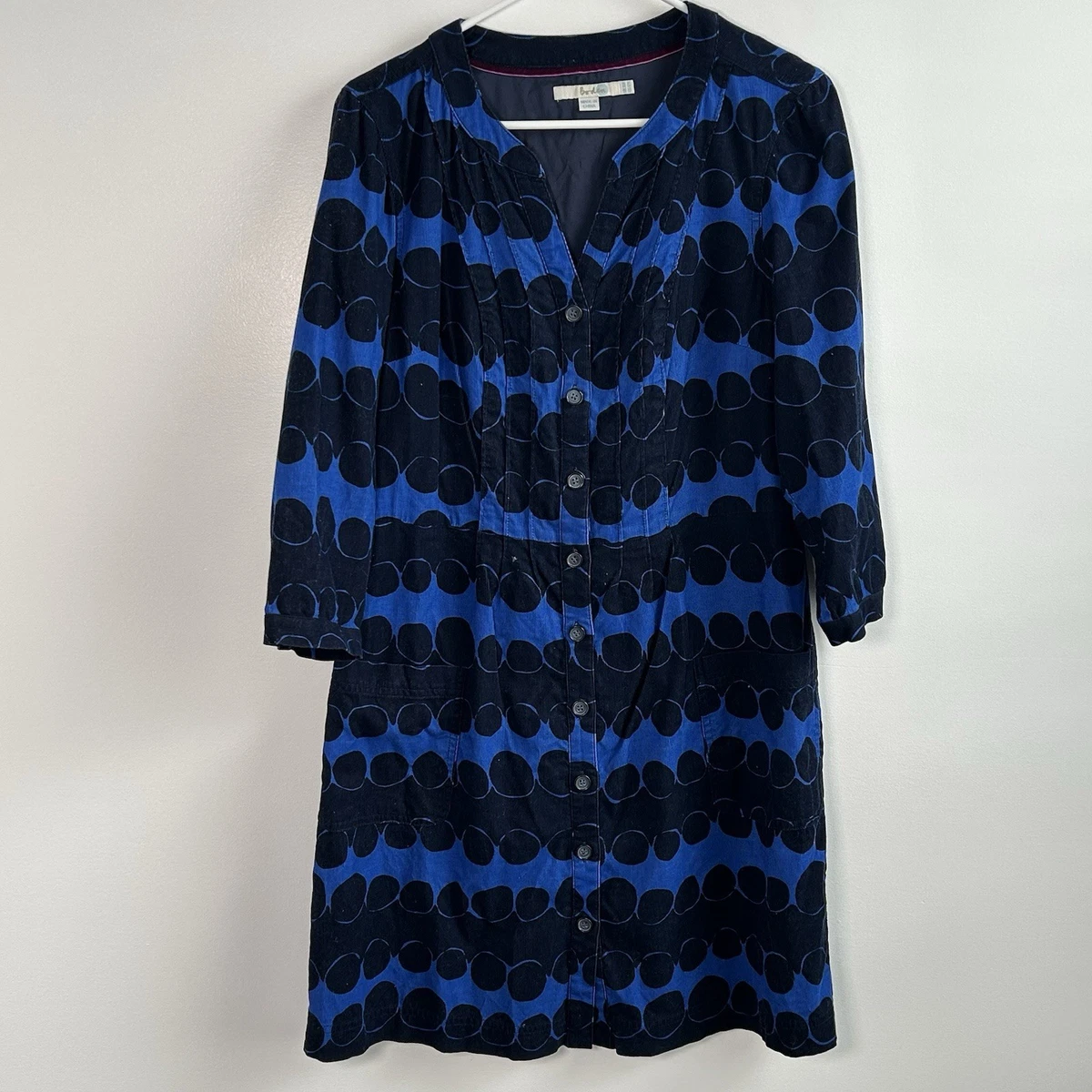 boden shirt dress ebay NEW Boden women's 10P Pleated Skirt Midi Shirt Dress blue white long puff sleeve