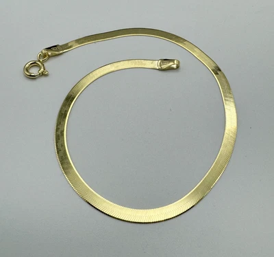 375 9 kt Gelbgold 3 mm Fischgrät Schlangenkette 7,5 Zoll Armband NEU - Bild 1 von 4