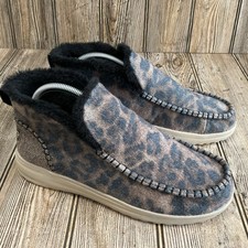 Hey Dude Denny Women  s Leopard Animal Print Fur wool Slip On Booties Size 10