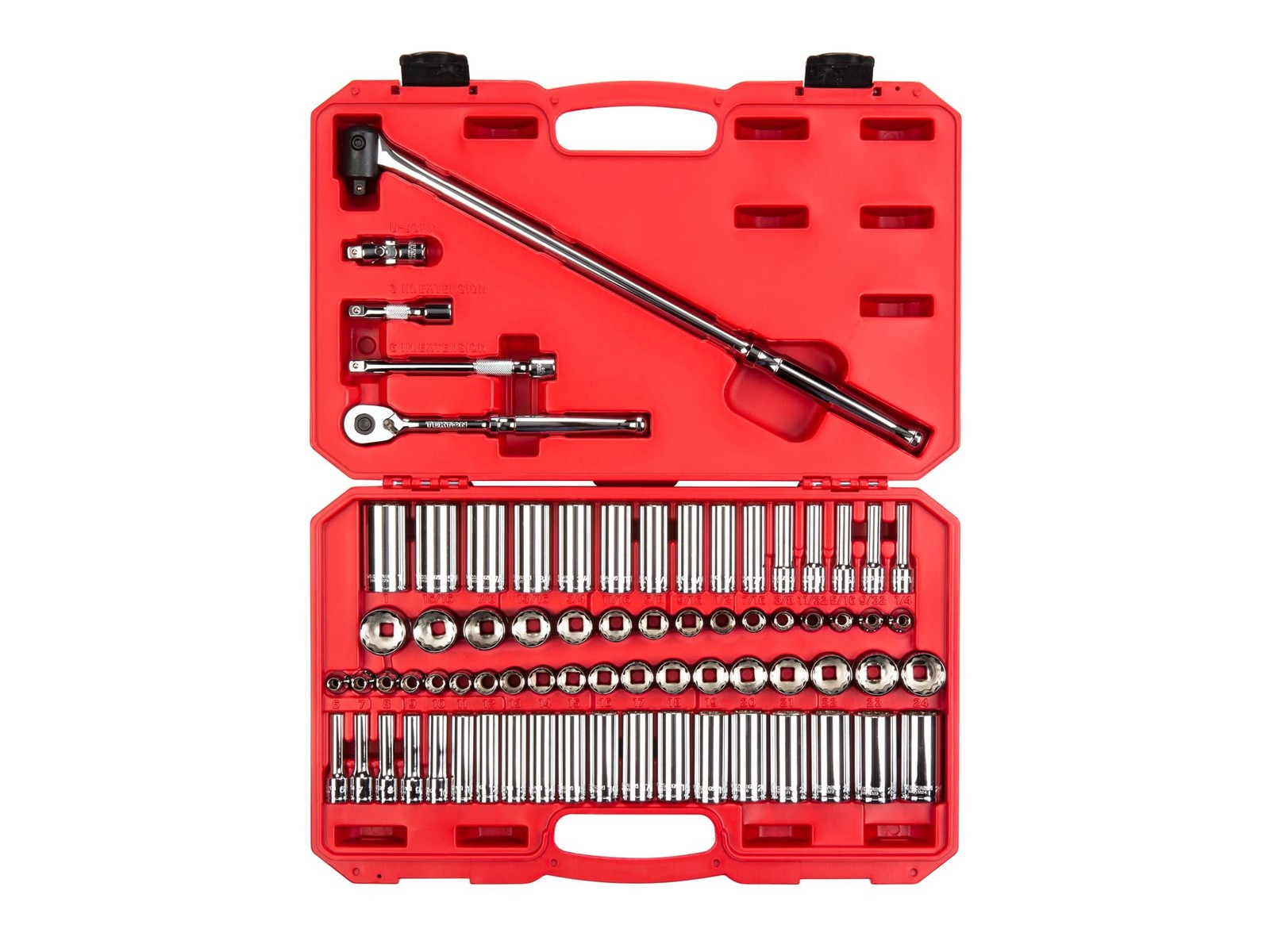 TEKTON 3/8 Inch Drive 12-Point Socket and Ratchet Set, 74-Piece (1/4-1 (p5H)