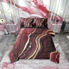 Brownish Red and Gold Marble Size Bed in A Bag for Twin Brownish Red Gold