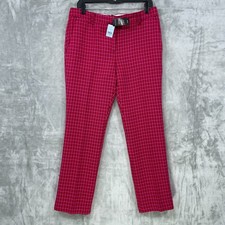 Ann Taylor Sophia Pants Size 10 P Houndstooth Pink Plum Straight Leg Mid NEW