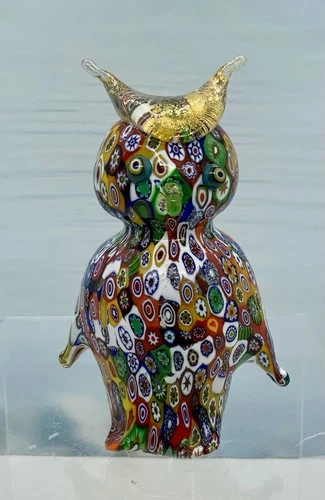 Vintage Murano Millefiori Glass Horned Owl Adventurine 4” STUNNING