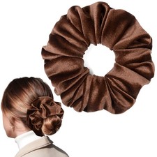 Brown Big Velvet Scrunchie 6.5 Inch Jumbo Oversized Thick Curly Hair
