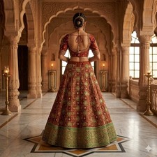 Sanskriti Vintage Orange Pure Silk Unstitched Lehenga Hand Embroidered Zardozi