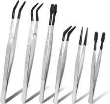 6PCS Rubber Tipped Tweezers Set, PVC Coated Non-Slip Precision Tweezers for Craf
