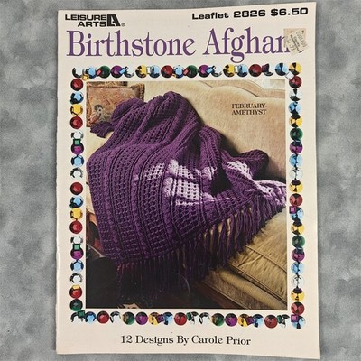 Vintage Leisure Arts 2826 Birthstone Afghan Crochet Pattern Leaflet 12 Designs